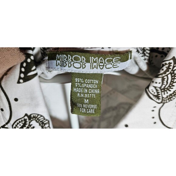 Size Medium Mirror Image White & Olive Brown Floral Print Top with Button Front - Picture 6 of 6